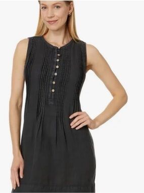 Faherty Black Sleeveless Pintuck Mini Dress